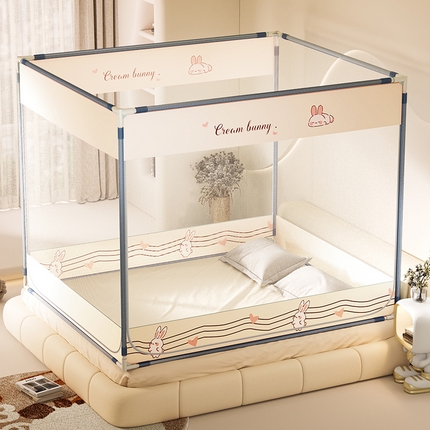 91家纺网 家纺一手货源 找家纺 （总）青竹苑 2025新款三门大版上下布印花外穿坐床蚊帐床笠式防摔方帐