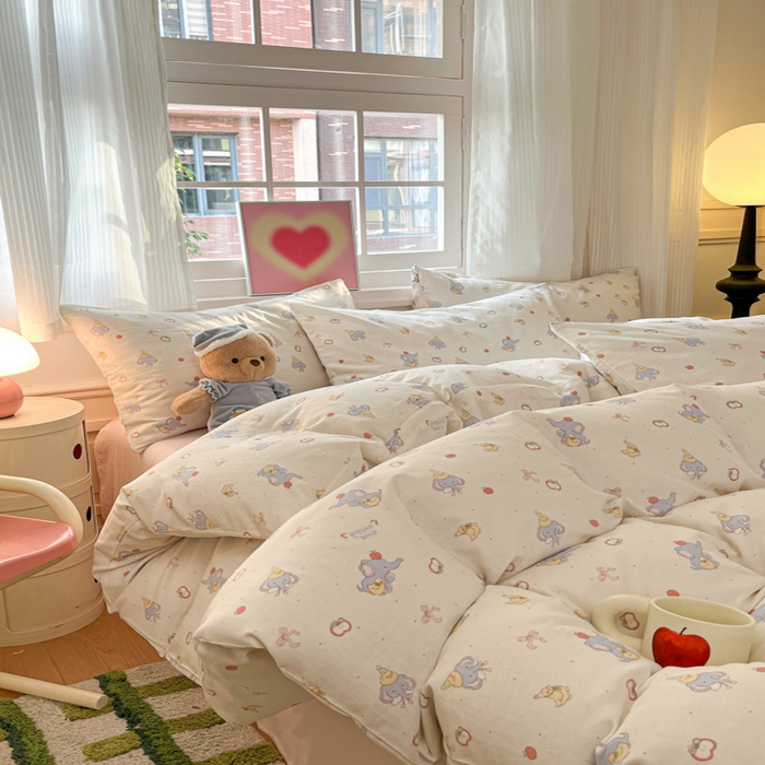 91家纺网 家纺一手货源 找家纺 博雅 2025新款全棉A类双层纱四件套 小象鸭