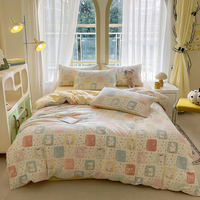 91家纺网 家纺一手货源 找家纺 仟网汇 2025新款针织双层纱AB版四件套 露娜