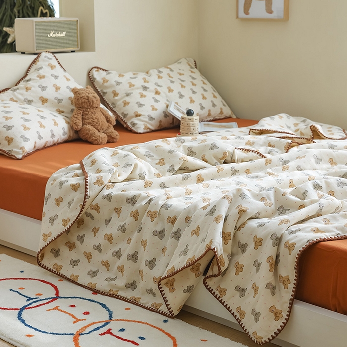 91家纺网 家纺一手货源 找家纺 买家秀 爆款不断货A类母婴级双层纱大豆被子春秋被秋冬被大豆纤维被子被芯空调被20%大豆被子夏被夏凉被 波点玩偶熊