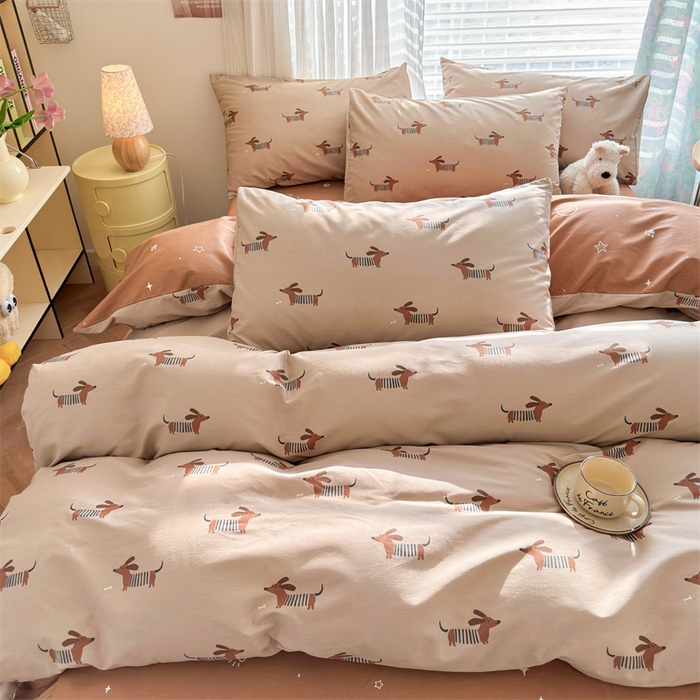 91家纺网 家纺一手货源 找家纺 名兮家居 2025年新款13372全棉印花四件套-卡通系列 弹簧狗