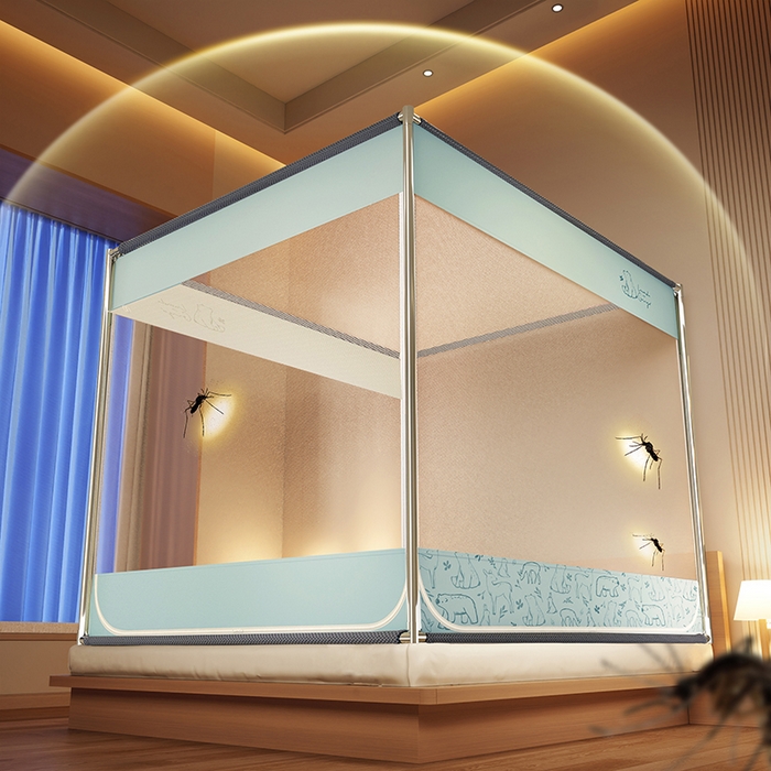 91家纺网 家纺一手货源 找家纺 青竹苑 2025新款三门大版上下布印花外穿坐床蚊帐床笠式防摔方帐 北极熊