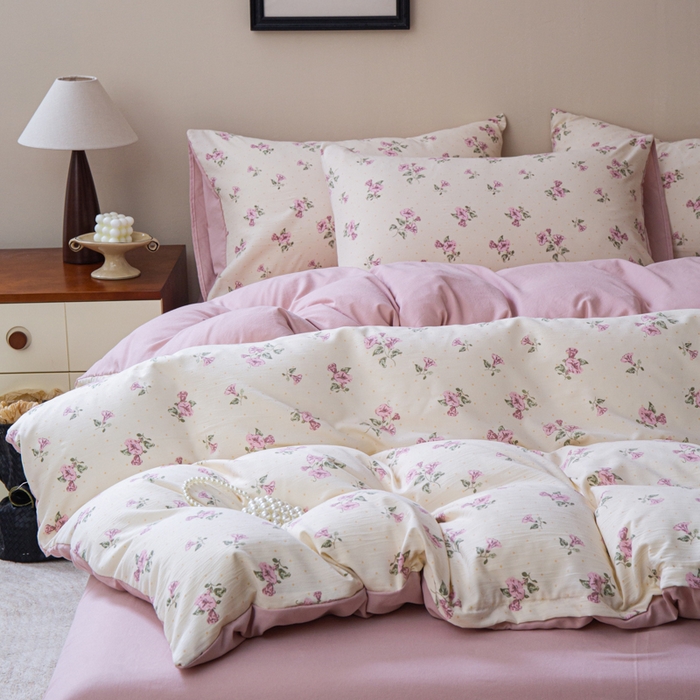 91家纺网 家纺一手货源 找家纺 利禾家纺 2025新款针织天竺棉水洗棉四件套被套学生宿舍三件套床单款 牵牛花