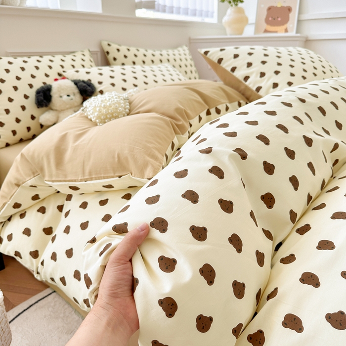 91家纺网 家纺一手货源 找家纺 柠馨 2025新款13372全棉印花四件套 卡夫小熊