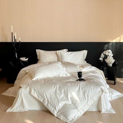 窝米 2025春季新品100支长绒棉轻奢提花四件套系列 蜜香-白百合