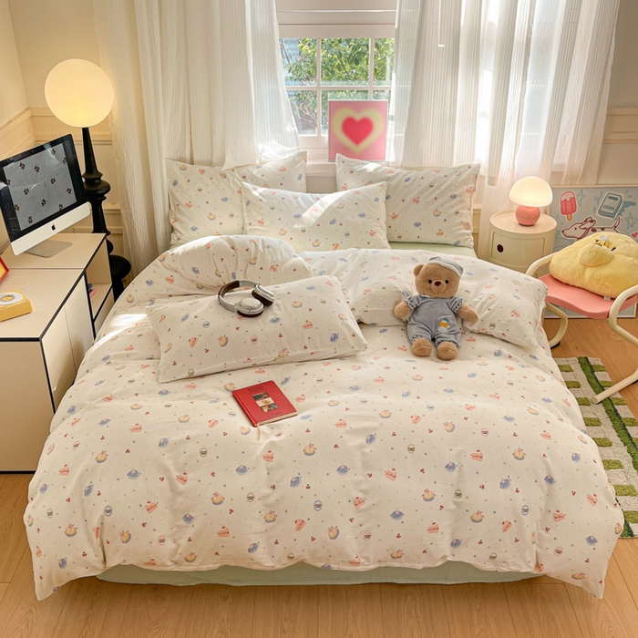 91家纺网 家纺一手货源 找家纺 博雅 2025新款全棉A类双层纱四件套 奶油蛋糕