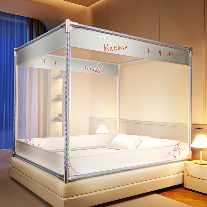 91家纺网 家纺一手货源 找家纺 青竹苑 2025新款三门大版上下布印花外穿坐床蚊帐床笠式防摔方帐 兔兔吖