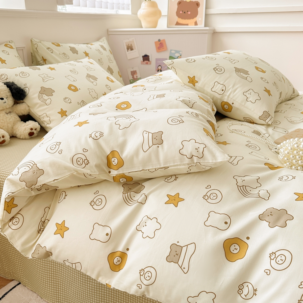 91家纺网 家纺一手货源 找家纺 柠馨 2025新款13372全棉床单床笠枕套被套单品系列-单被套 星空熊