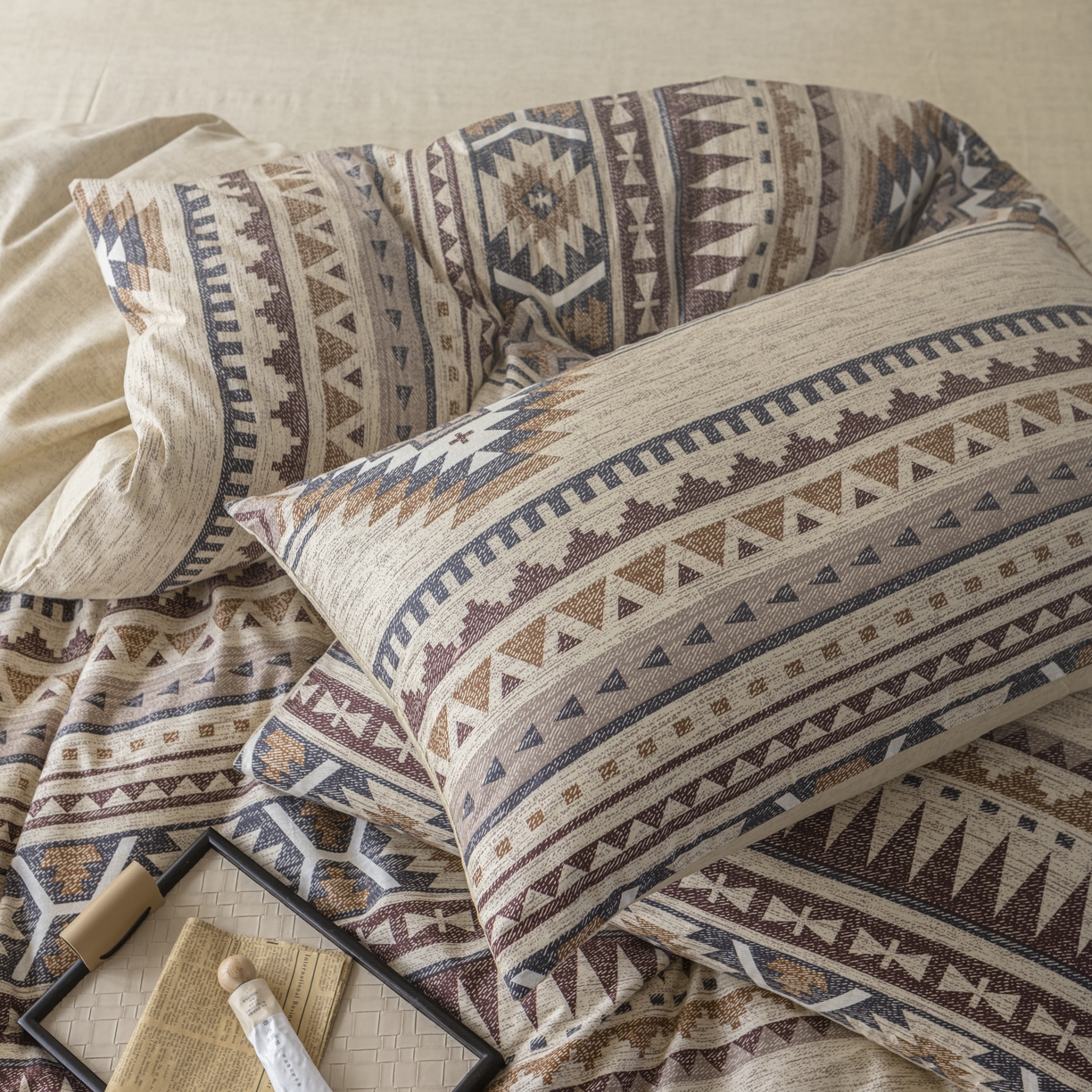 91家纺网 家纺一手货源 找家纺 柠馨 2025新款13372全棉床单床笠枕套被套单品系列-单被套 波西米亚