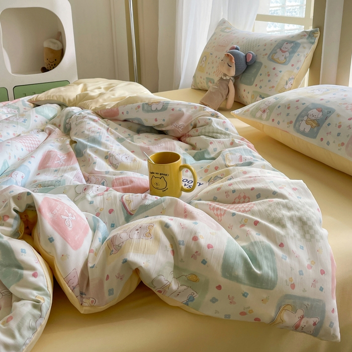 91家纺网 家纺一手货源 找家纺 仟网汇 2025新款针织双层纱AB版四件套 露娜