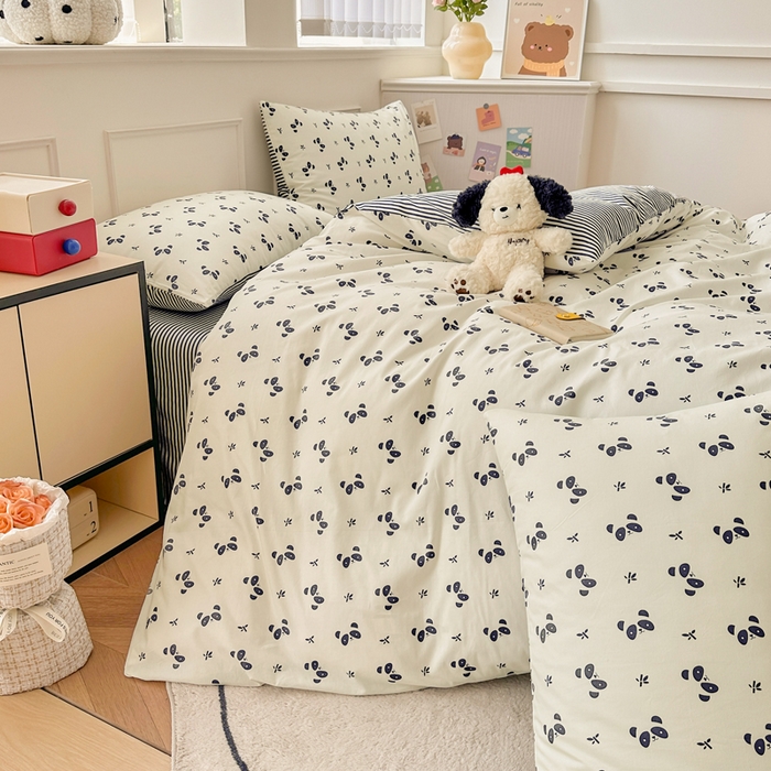 91家纺网 家纺一手货源 找家纺 柠馨 2025新款13372全棉床单床笠枕套被套单品系列-单被套 大眼萌