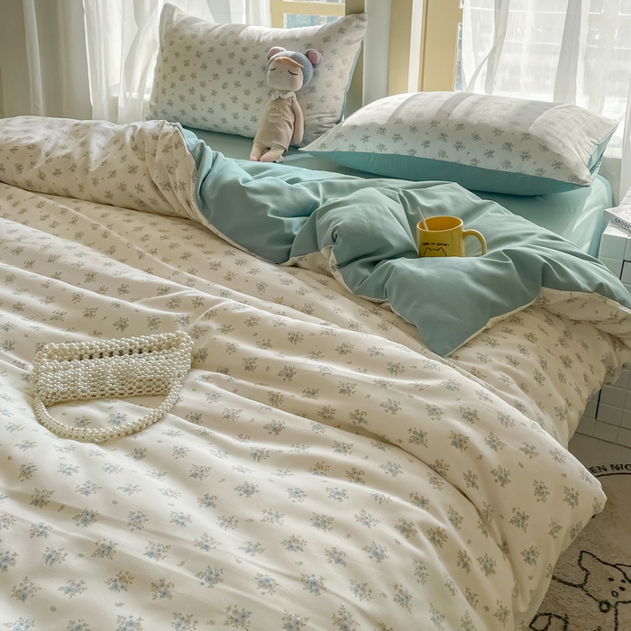 91家纺网 家纺一手货源 找家纺 仟网汇 2025新款针织双层纱AB版四件套 情书