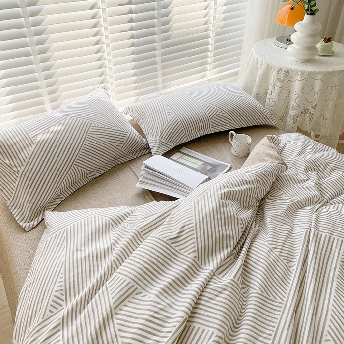 91家纺网 家纺一手货源 找家纺 柠馨 2025新款13372全棉床单床笠枕套被套单品系列-单被套 编织生活咖