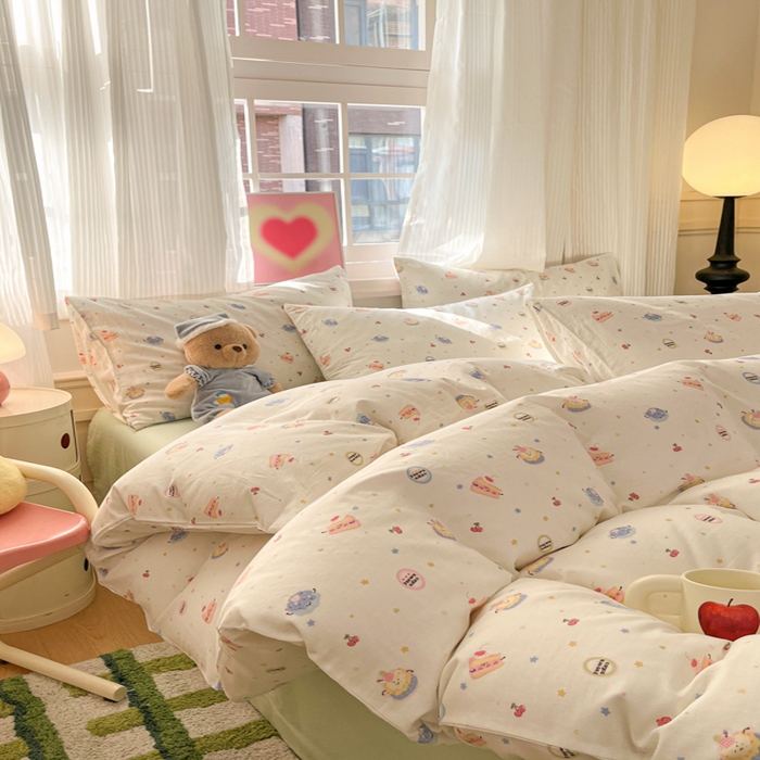 91家纺网 家纺一手货源 找家纺 博雅 2025新款全棉A类双层纱四件套 奶油蛋糕