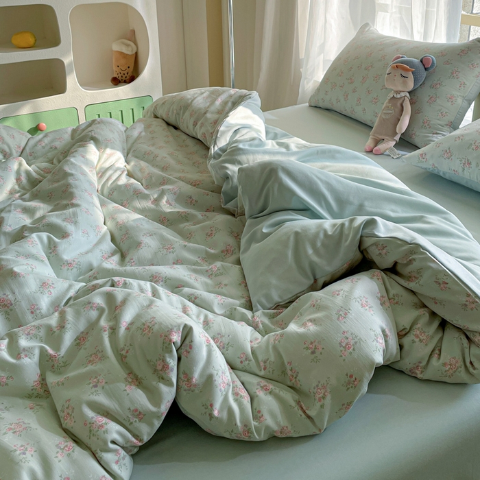 91家纺网 家纺一手货源 找家纺 仟网汇 2025新款针织双层纱AB版四件套 蔓春