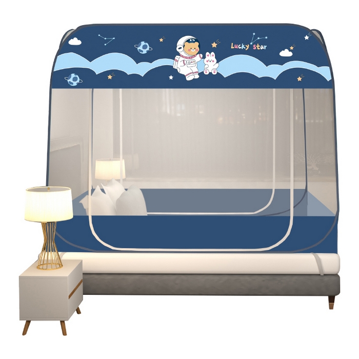 91家纺网 家纺一手货源 找家纺 青竹苑 2025新款免安装大顶魔术蚊帐布三角款 太空兔