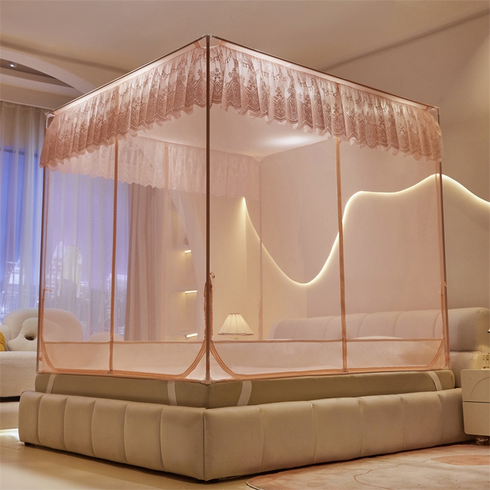 91家纺网 家纺一手货源 找家纺 青竹苑 2025新款花边TU拉链外穿全底坐床蚊帐 香妃玉