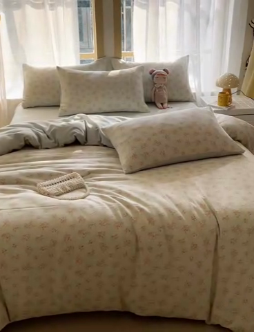 91家纺网 家纺一手货源 找家纺 仟网汇 2025新款针织双层纱AB版四件套 蔓春