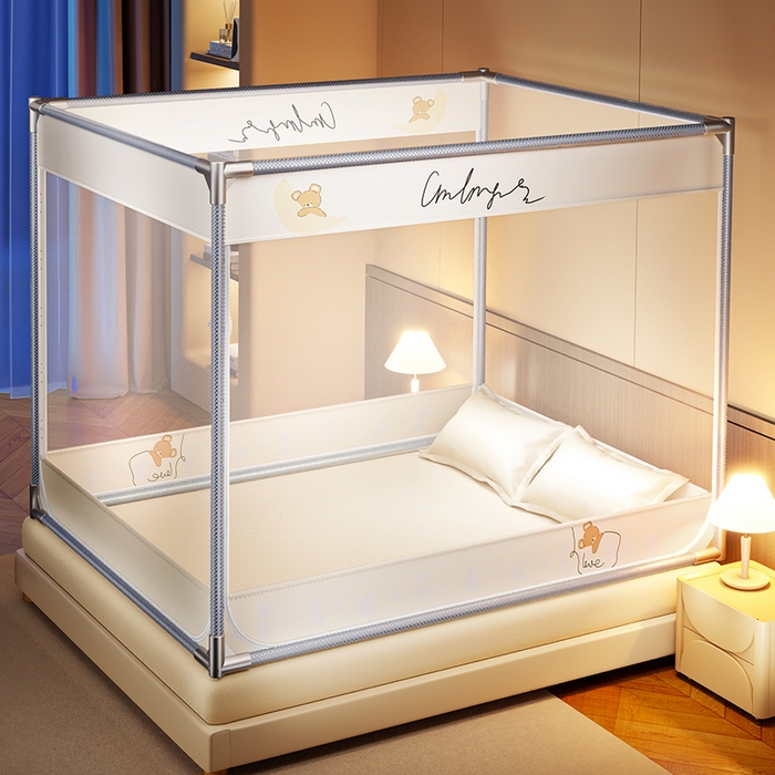 91家纺网 家纺一手货源 找家纺 （总）青竹苑 2025新款三门大版上下布印花外穿坐床蚊帐床笠式防摔方帐