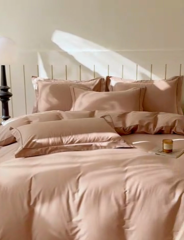 91家纺网 家纺一手货源 找家纺 锦彩 2025新款40长绒棉酒店宾馆民宿学生三件套正宗13372双拼纯色全棉四件套（可定制）摩卡