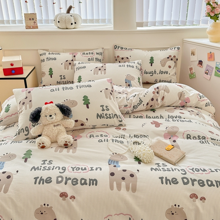 91家纺网 家纺一手货源 找家纺 柠馨 2025新款13372全棉床单床笠枕套被套单品系列-单被套 梦幻小鹿