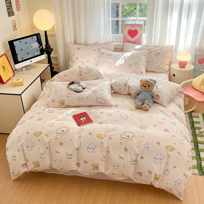 91家纺网 家纺一手货源 找家纺 博雅 2025新款全棉A类双层纱四件套 快乐修狗