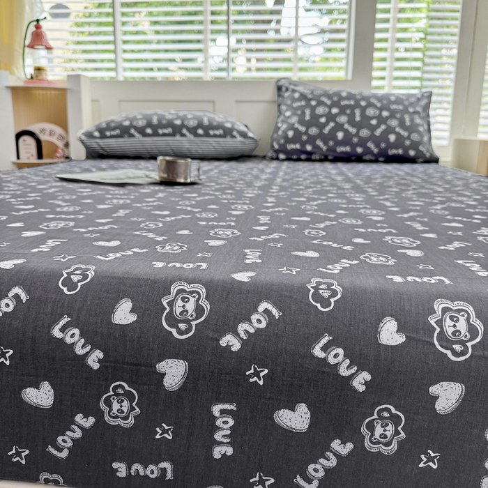 91家纺网 家纺一手货源 找家纺 柠馨 2025新款13372全棉床单床笠枕套被套单品系列-单床笠 百变小熊喵