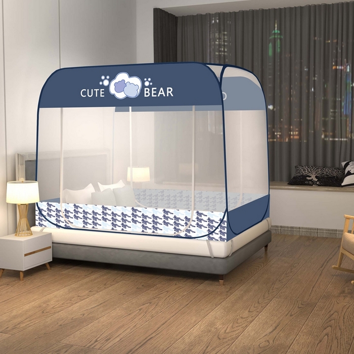 91家纺网 家纺一手货源 找家纺 青竹苑 2025新款免安装大顶魔术蚊帐布三角款 抱抱熊