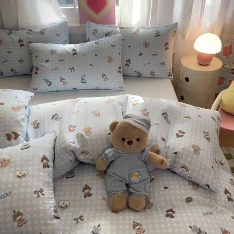 91家纺网 家纺一手货源 找家纺 博雅 2025新款全棉A类双层纱四件套 萌宠乐园