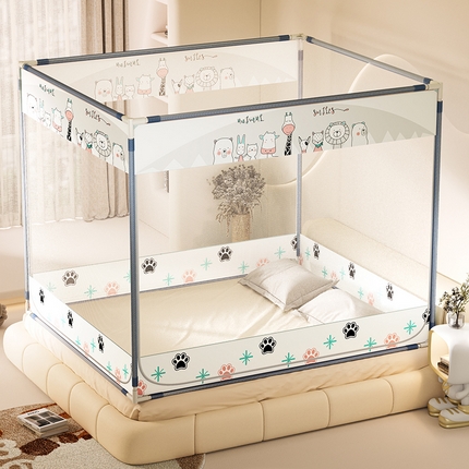 青竹苑 2025新款三门大版上下布印花外穿坐床蚊帐床笠式防摔方帐 萌宠乐园