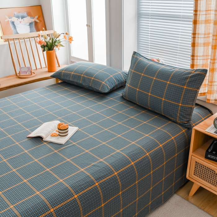 91家纺网 家纺一手货源 找家纺 柠萌家居 2025新款无印风全棉色织A类母婴级纯棉水洗棉床单 瓦尔灰