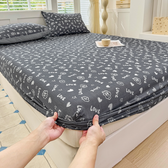 91家纺网 家纺一手货源 找家纺 柠馨 2025新款13372全棉床单床笠枕套被套单品系列-单床笠 百变小熊喵