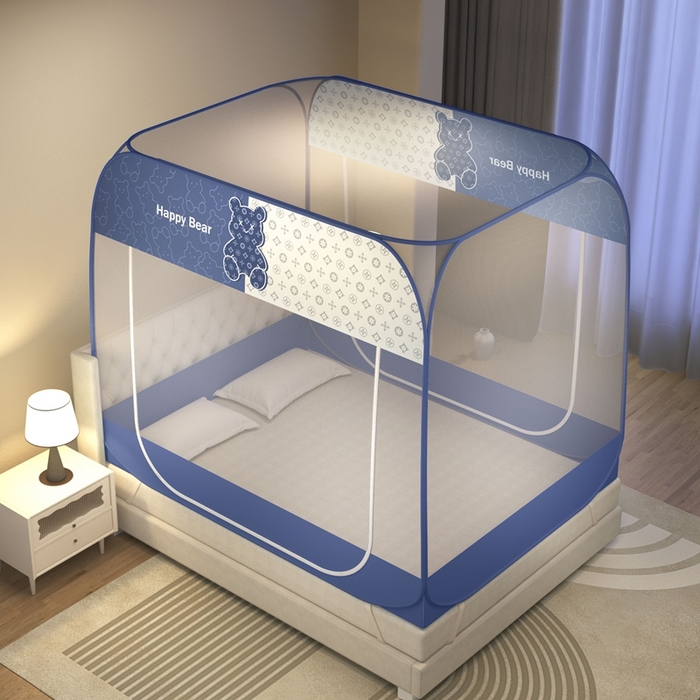 91家纺网 家纺一手货源 找家纺 青竹苑 2025新款免安装大顶魔术蚊帐布三角款 芭宝熊布三角