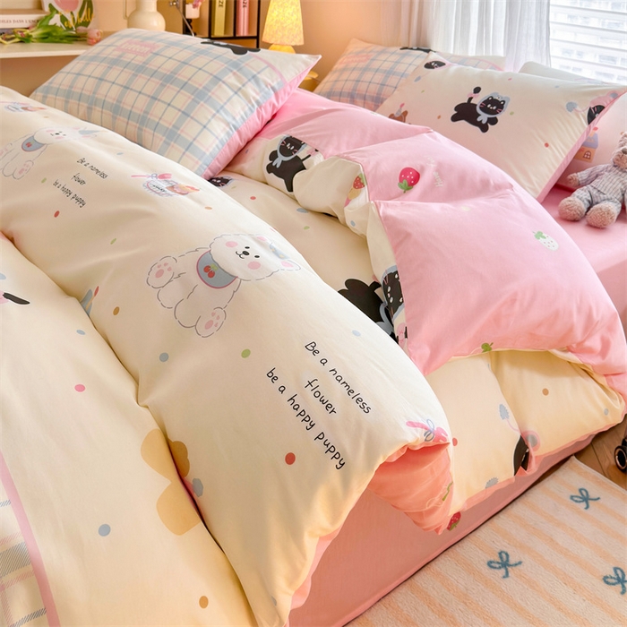 91家纺网 家纺一手货源 找家纺 名兮家居 2025年新款13372全棉印花四件套-卡通系列 可爱喵