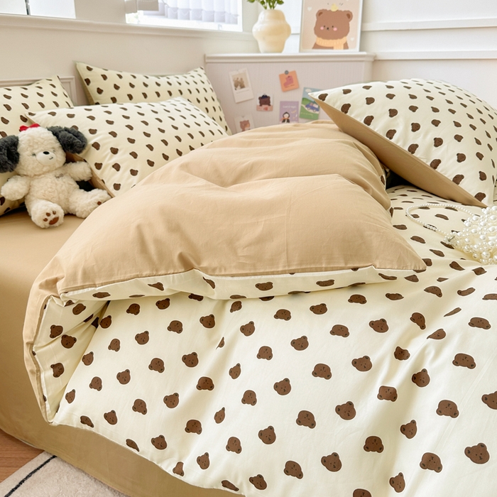 91家纺网 家纺一手货源 找家纺 柠馨 2025新款13372全棉印花四件套 卡夫小熊