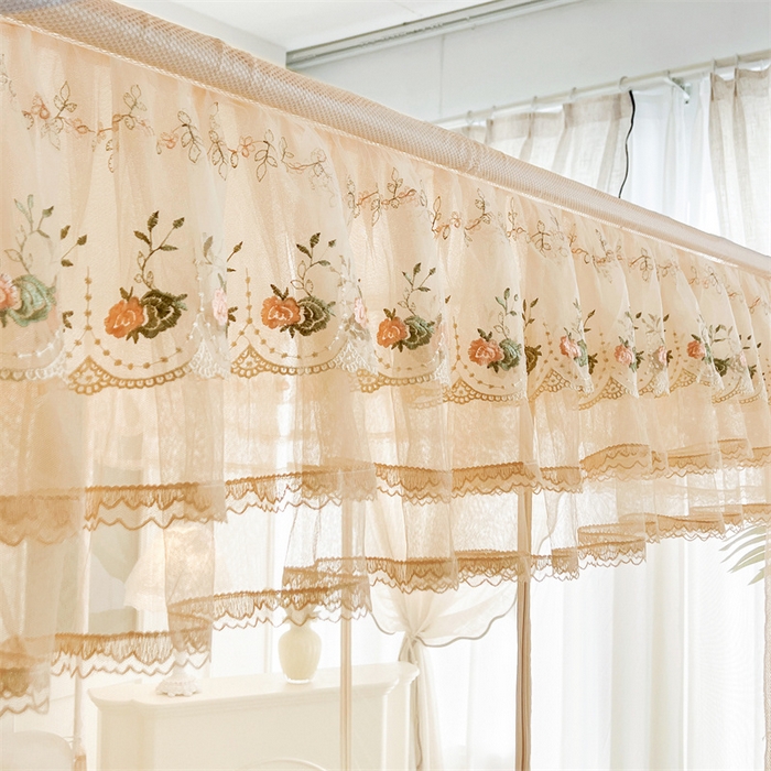 91家纺网 家纺一手货源 找家纺 青竹苑 2025新款紫荆花床笠式坐床防摔蚊帐 浅杏色