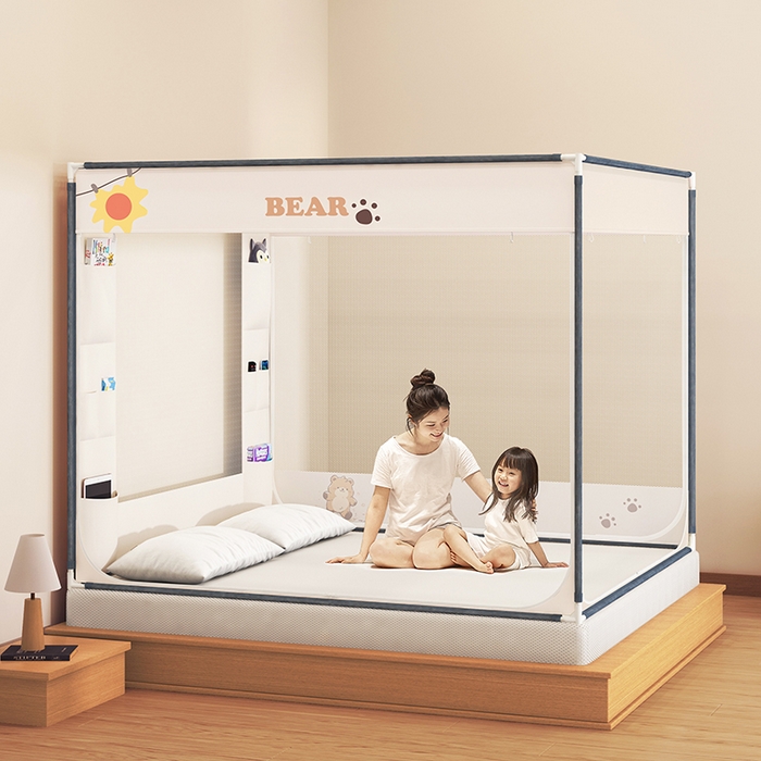 91家纺网 家纺一手货源 找家纺 青竹苑 2025新款口袋款外穿防摔坐床蚊帐 快乐熊