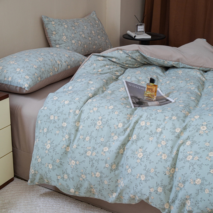 91家纺网 家纺一手货源 找家纺 利禾家纺 2025新款针织天竺棉水洗棉四件套被套学生宿舍三件套床单款 春风里