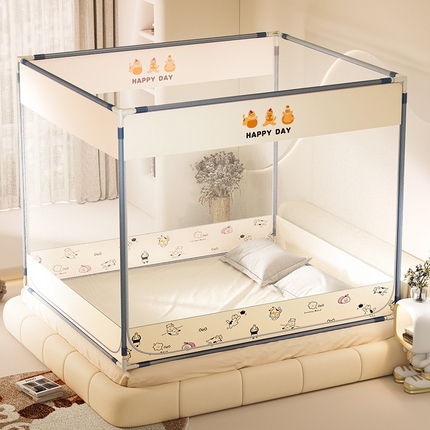 91家纺网 家纺一手货源 找家纺 （总）青竹苑 2025新款三门大版上下布印花外穿坐床蚊帐床笠式防摔方帐