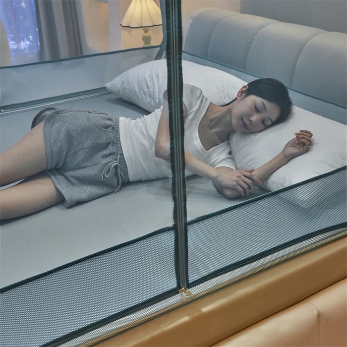 91家纺网 家纺一手货源 找家纺 青竹苑 2025新款花边TU拉链外穿全底坐床蚊帐 海洋蓝