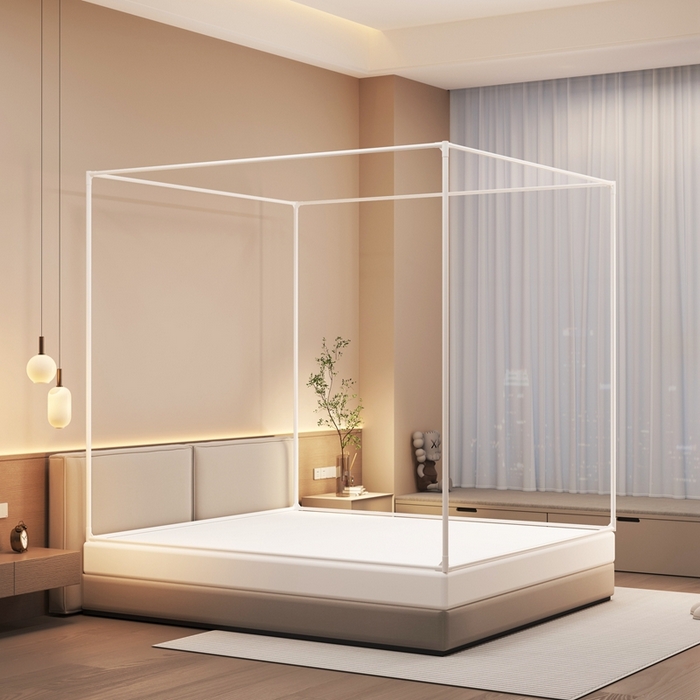 91家纺网 家纺一手货源 找家纺 青竹苑 2025新款双门全底外穿坐床式蚊帐儿童防摔防蚊拉链方帐 纯色字母-宾利蓝