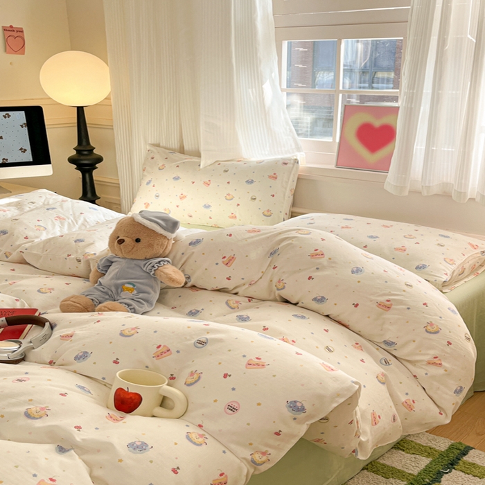 91家纺网 家纺一手货源 找家纺 博雅 2025新款全棉A类双层纱四件套 奶油蛋糕