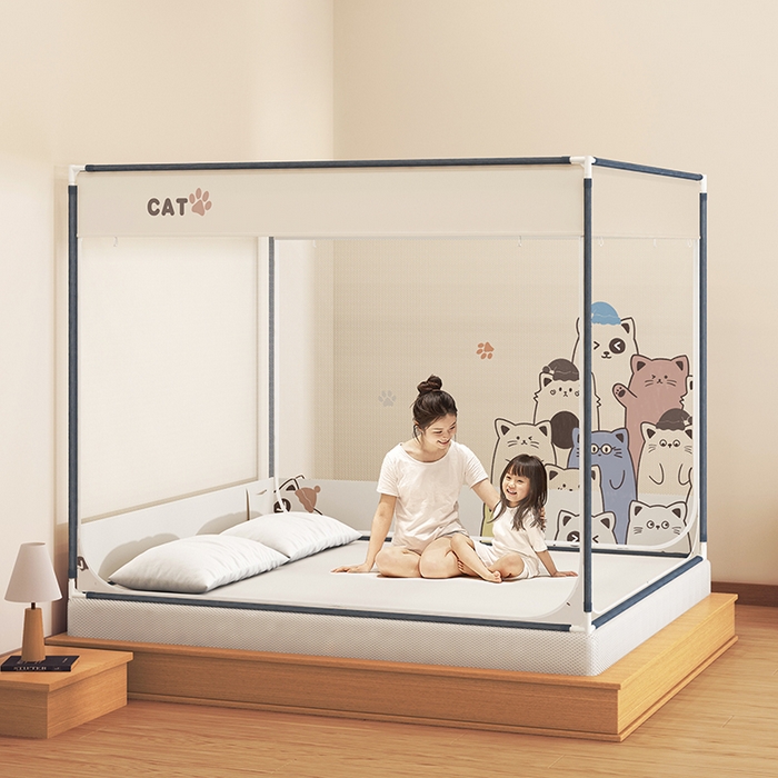 91家纺网 家纺一手货源 找家纺 （总）青竹苑 2025新款帐纱印花外穿坐床防摔蚊帐