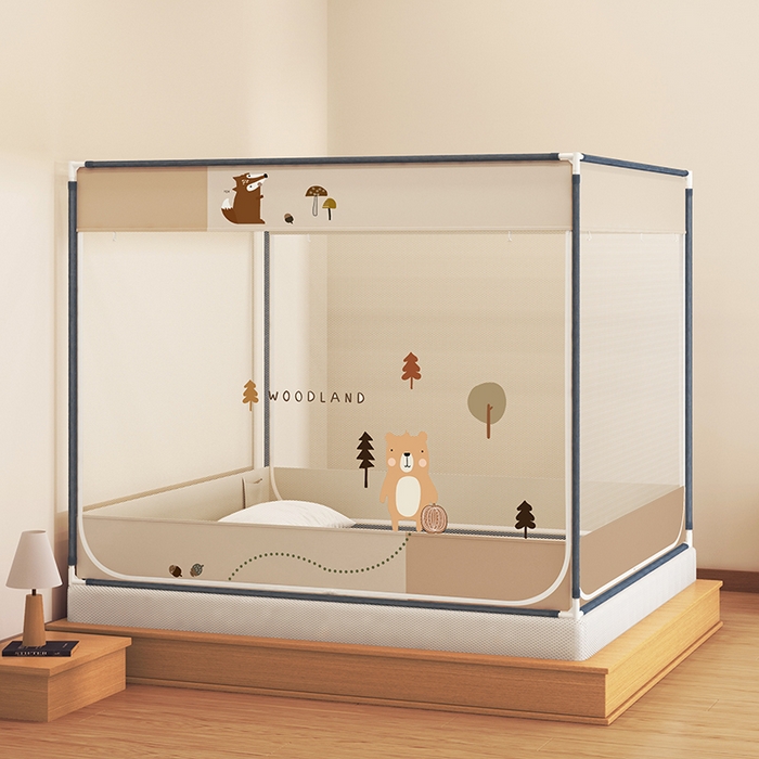 91家纺网 家纺一手货源 找家纺 青竹苑 2025新款帐纱印花外穿坐床防摔蚊帐 森林里的熊先生