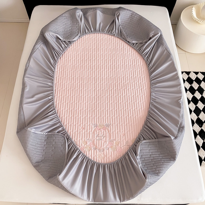 91家纺网 家纺一手货源 找家纺 由有家居 2025新款50S双股长绒棉全棉刺绣绗缝夹棉床笠床垫保护罩 暖心粉