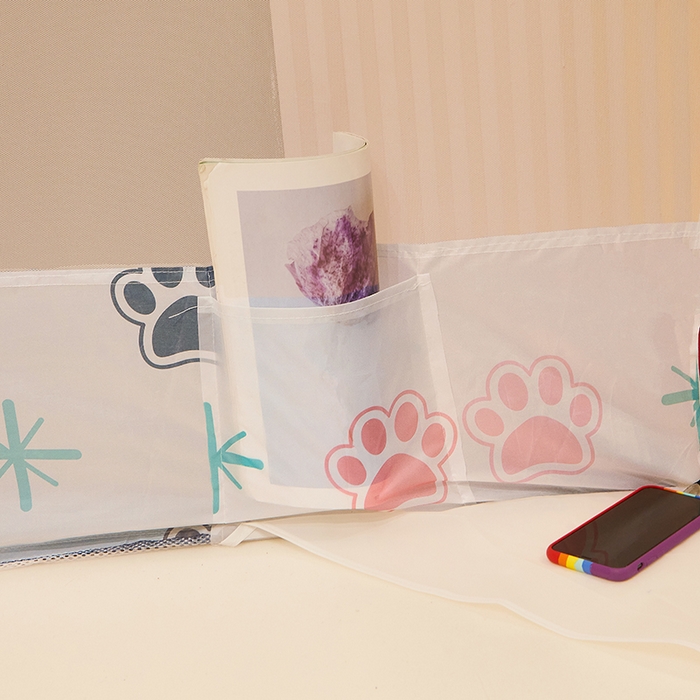 91家纺网 家纺一手货源 找家纺 青竹苑 2025新款三门大版上下布印花外穿坐床蚊帐床笠式防摔方帐 萌宠乐园