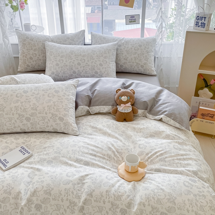 91家纺网 家纺一手货源 找家纺 柠馨 2025新款13372全棉印花四件套 可爱森林