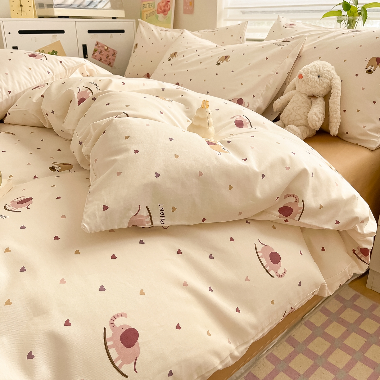 91家纺网 家纺一手货源 找家纺 柠馨 2025新款13372全棉床单床笠枕套被套单品系列-单被套 小象乐园