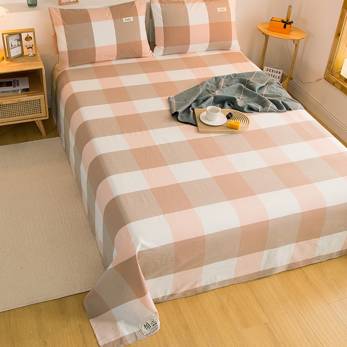 91家纺网 家纺一手货源 找家纺 柠萌家居 2025新款无印风全棉色织A类母婴级纯棉水洗棉床单 玉大格