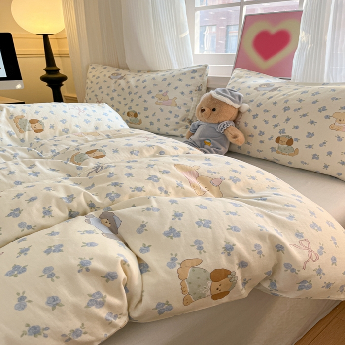 91家纺网 家纺一手货源 找家纺 博雅 2025新款全棉A类双层纱四件套 汪星人